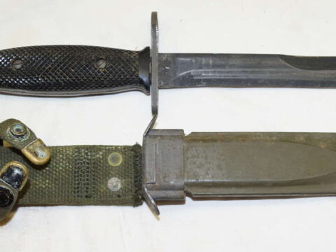 M4 bayonet with M8A1 scabbard and integral frog.