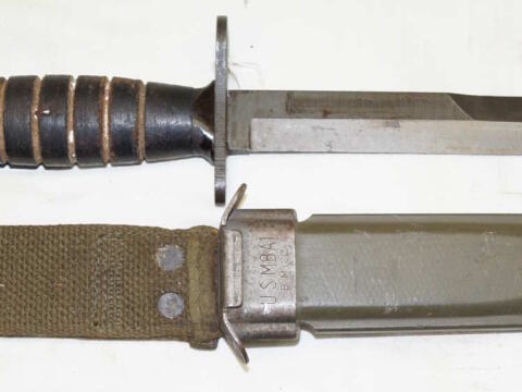 M4 bayonet with M8A1 scabbard and integral frog.