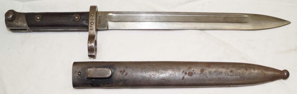 Bulgarian Made M1895 Steyr Carbine bayonet with scabbard.