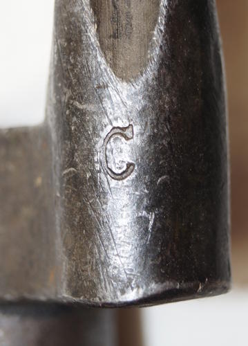 Austrian captured and re-issed Russian Ob.1891 Mosin-Nagant Cruciform socket bayonet with steel scabbard.