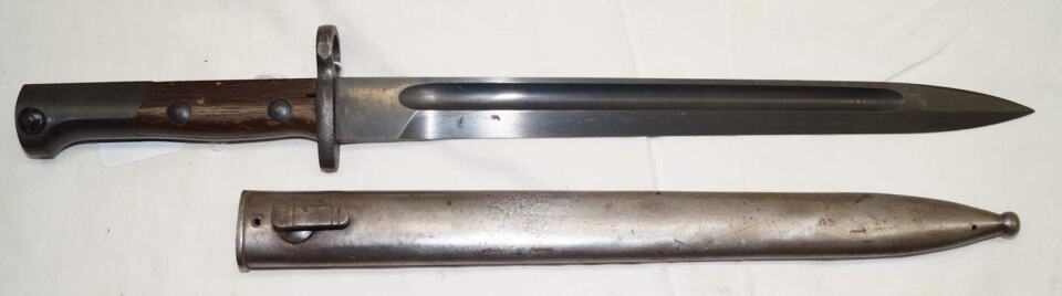 Chinese made FN1924 long bayonet with beaten up Belgian scabbard.