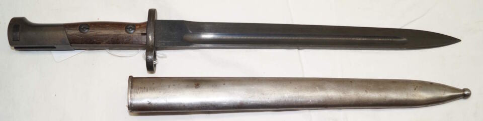 Chinese made FN1924 long bayonet with beaten up Belgian scabbard.