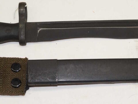 M1969 CETME bolo bayonet with scabbard.